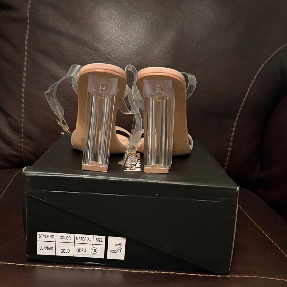 Fashion Nova Gold and Clear Heels